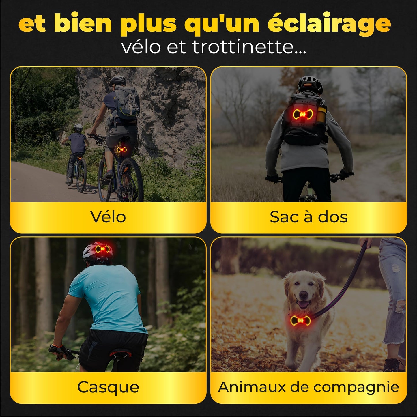 OWLZEN lumière avant et arrière avec clignotants pour vélo et trottinette - Accessoires et fixation universelle arrière pour trottinette compris, télécommande sans fil, lampe LED rechargeable par USB