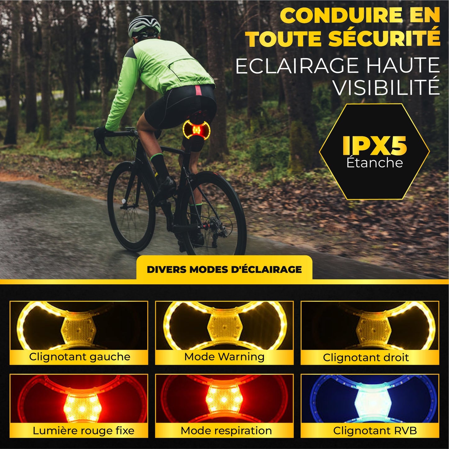OWLZEN lumière avant et arrière avec clignotants pour vélo et trottinette - Accessoires et fixation universelle arrière pour trottinette compris, télécommande sans fil, lampe LED rechargeable par USB
