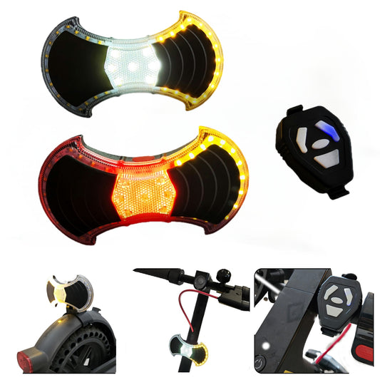 OWLZEN lumière avant et arrière avec clignotants pour vélo et trottinette - Accessoires et fixation universelle arrière pour trottinette compris, télécommande sans fil, lampe LED rechargeable par USB